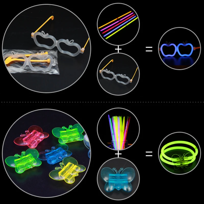 10 шт. флуоресцентный стержень соединитель фонарь, очки со скелетами, обруч для волос, браслет, Бабочка, соединительная головка аксессуары