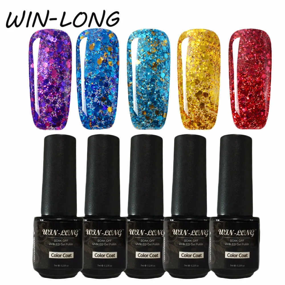 Glitter Gel Nail Polish Set False Nails With 7ml Glue Colorful Neon UV Nail Gel Soak Off Mix 5 Color Nails Diamond Gel Varnish Art