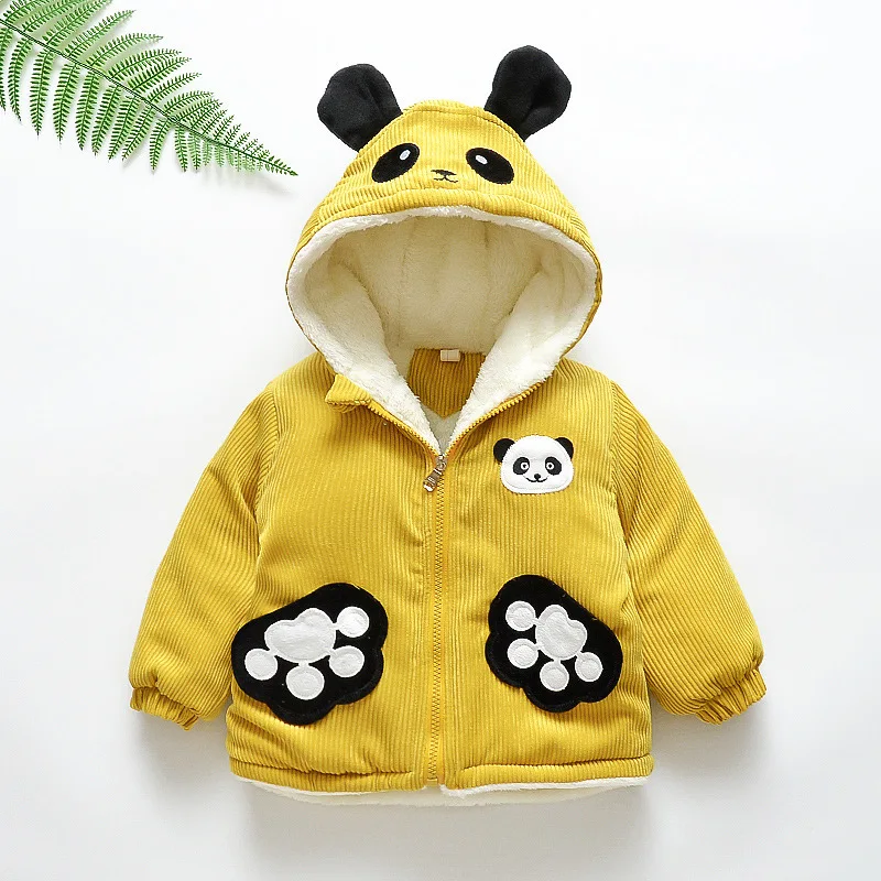 yellow Boys winter warm coats newborn baby cartoon cotton cute hoodies outerwear for toddler boys thick plus velvet warm coats jackets - Цвет: yellow