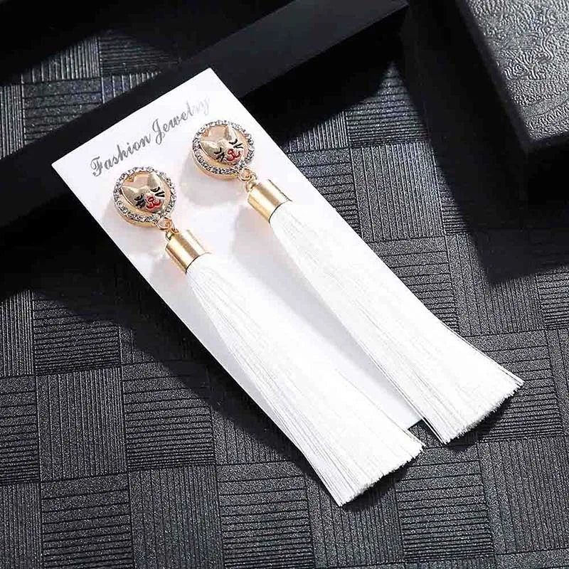E5865 Trendy Earrings Drop Earrings CatSilkDangleLongBohemianBlueMetalBohoGold Tassel Earrings For Women Jewelry
