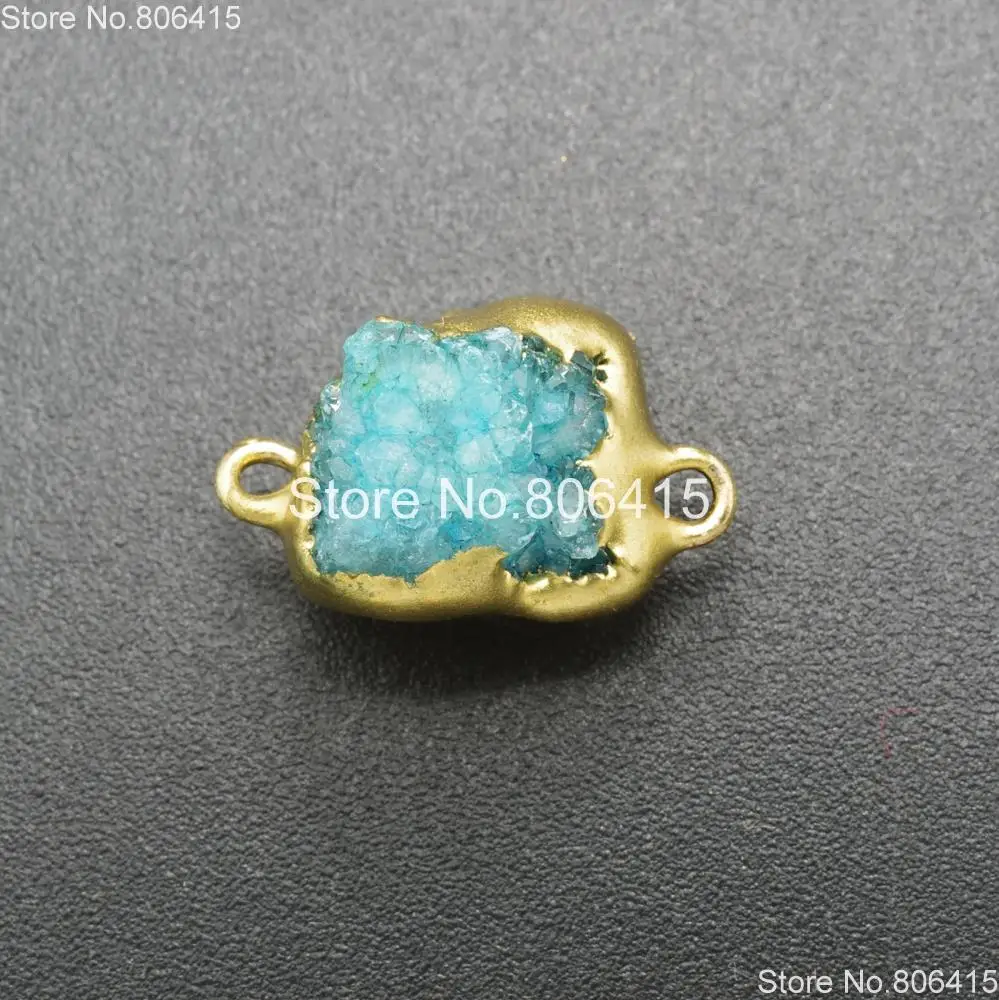 

Natural Turquo-ise Small Druzy Quartz Geode Gems Stones Nugget Bracelet Connector Charm Pendant Beads Gold 10Pcs/Pack