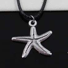 Новая Мода тибетский серебряный кулон Морская звезда ожерелье черное кожаное ожерелье шнур заводская цена ювелирные изделия ручной работы