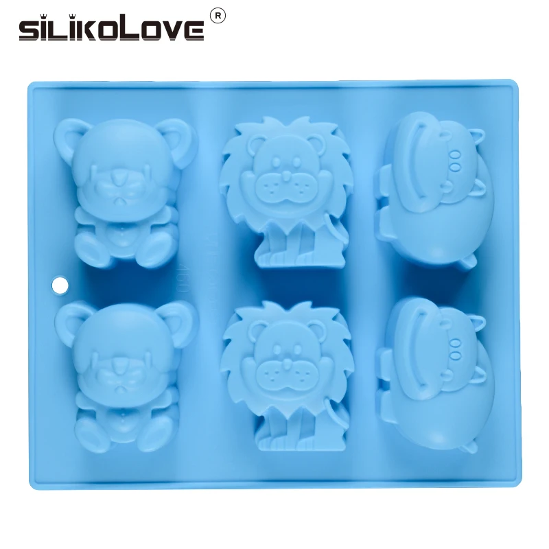 

SILIKOLOVE 3D Animal Silicone Molds for Cake Decorating Bear Lion River Horse Silicone Mold DIY Baking Tools Mould Tray