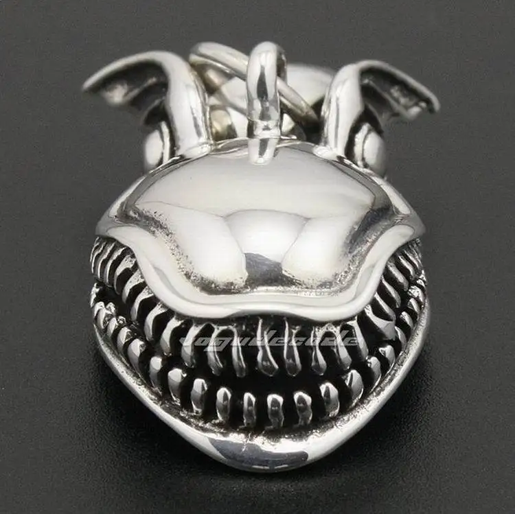 

Big Jaws Wing Monster 925 Sterling Silver Mens Biker Pendant 8A024(Necklace 24inch)