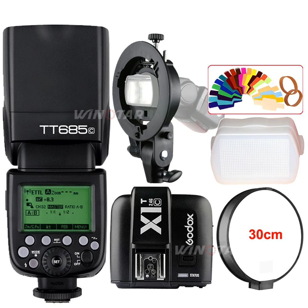 

Godox TT685C 2.4G Wireless HSS 1/8000s E-TTL II Camera Flash Speedlite + X1T-C Trigger + Bowens Bracket for Canon DSLR Cameras