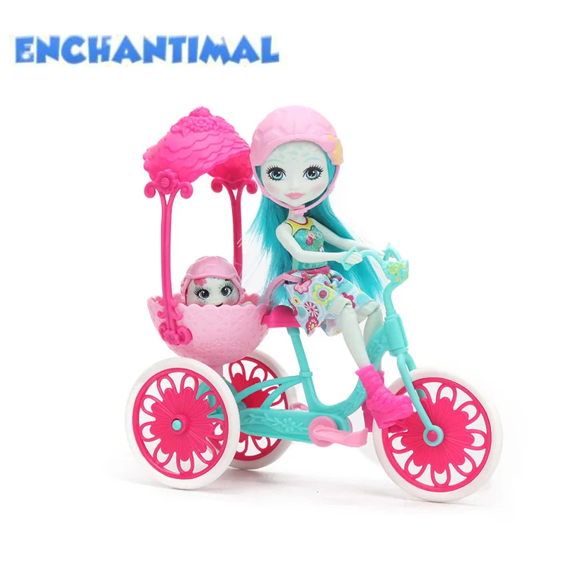 

2018 Enchantimals Dolls Toys Built for Two Doll Fruit Cart Doll Playset & Monkey Turtle & Tricycle Figure Model Toy