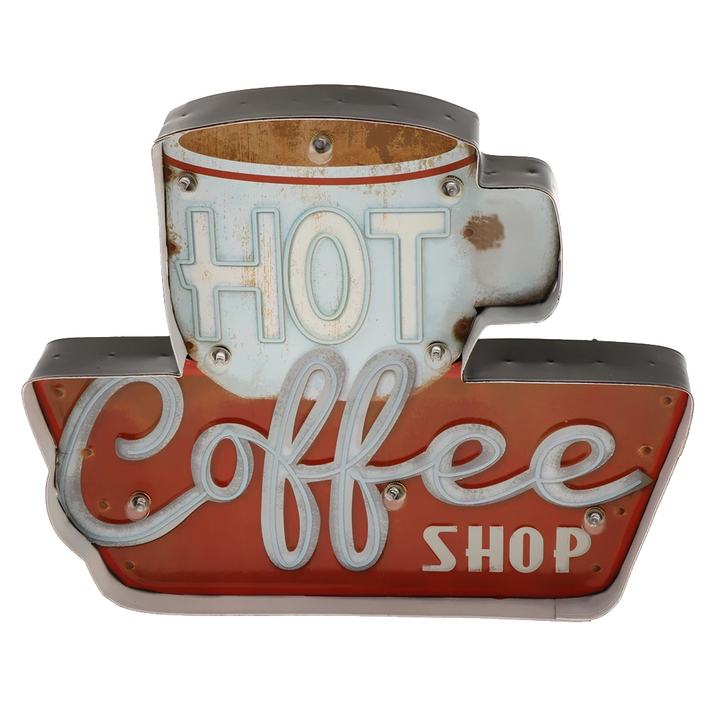 

Decorative Signs Metal Iron Tin Sign Vintage Coffee Plaque LED Light Box Wall Art Decoration Pub Bar Decor