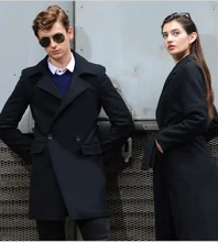 Шерсть Зима Новый Длинные Мужские Peacoat Пальто Двубортный бизнес Куртка Turn Down Воротник Черный Зимняя Шерсть Пальто Мужчины A1499