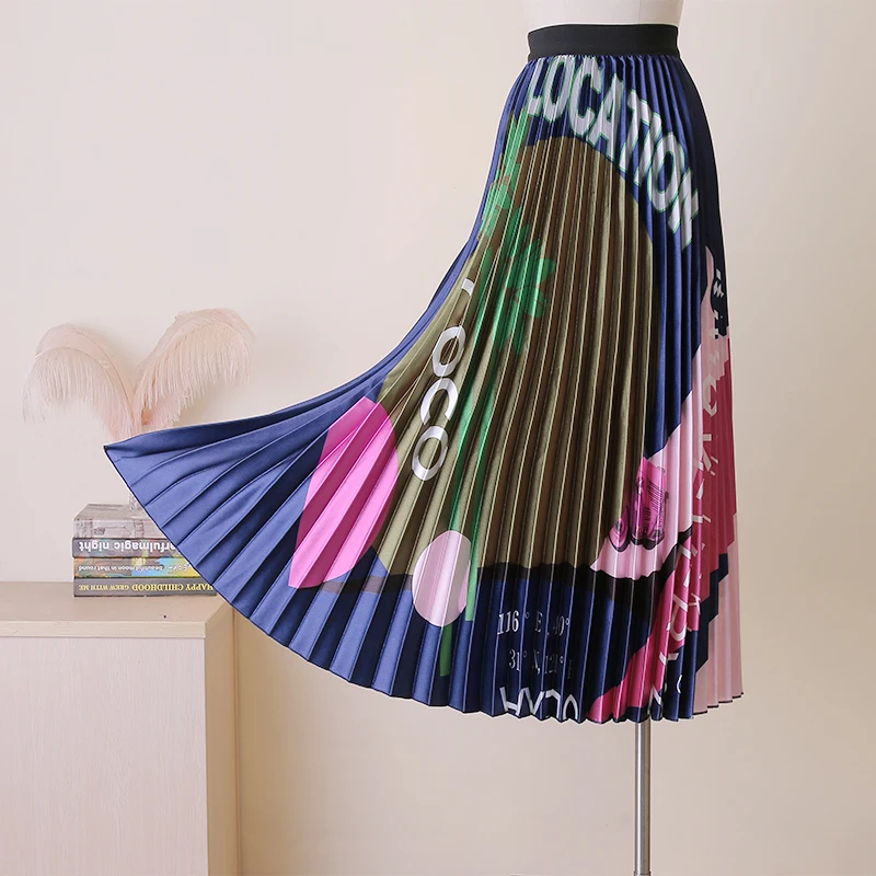

2019 New Arrival Summer Bodycon Three Color Moda Multi Printed Pleated Jupe Fairy Fashion S-L Femme Skirt