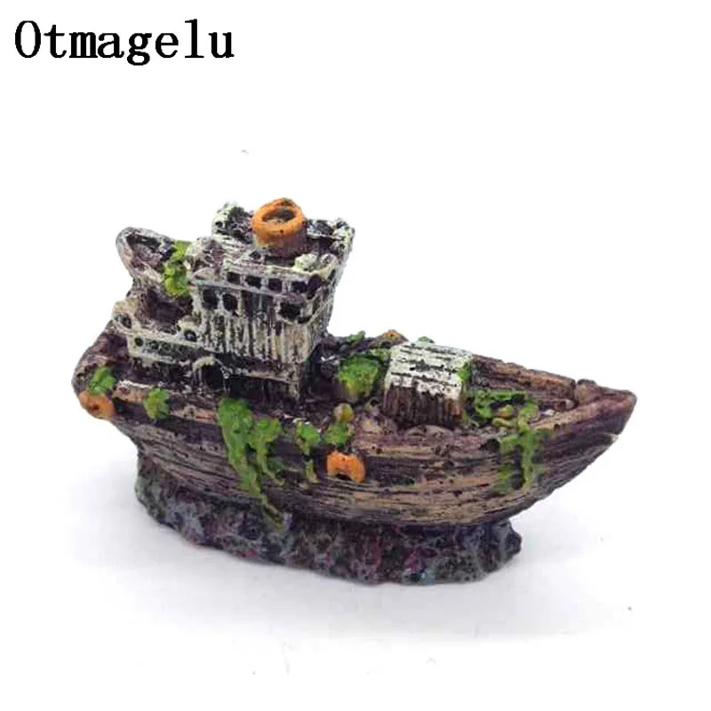 Aquarium Mini Resin Shipwreck Fish Tank Decoration Pirate Treasure Ship Small Ship Ornament Accessories Statue For Fishes Hide4