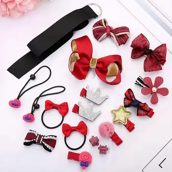 

18 PCS/ Set Cute Headdress Hairpin Hair Clips Barrette For Children Baby Supplies Bow clips Knot Hairpin crown Hair Accessories