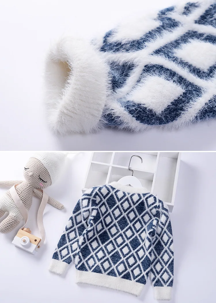 Свитер для малышей Новинка года, корейский кашемировый свитер для мальчиков, зимний теплый пуловер в клетку модная детская одежда для девочек топ для малышей возрастом от 2 до 7 лет