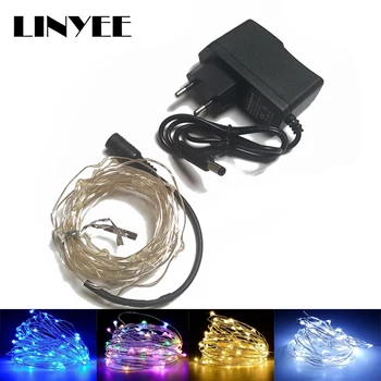 

50pcs Factory Sales 50M 500 LED 10Meter 100leds Copper / Silver Wire Fairy Xmas Wedding Festival String Lights + Power Adapter