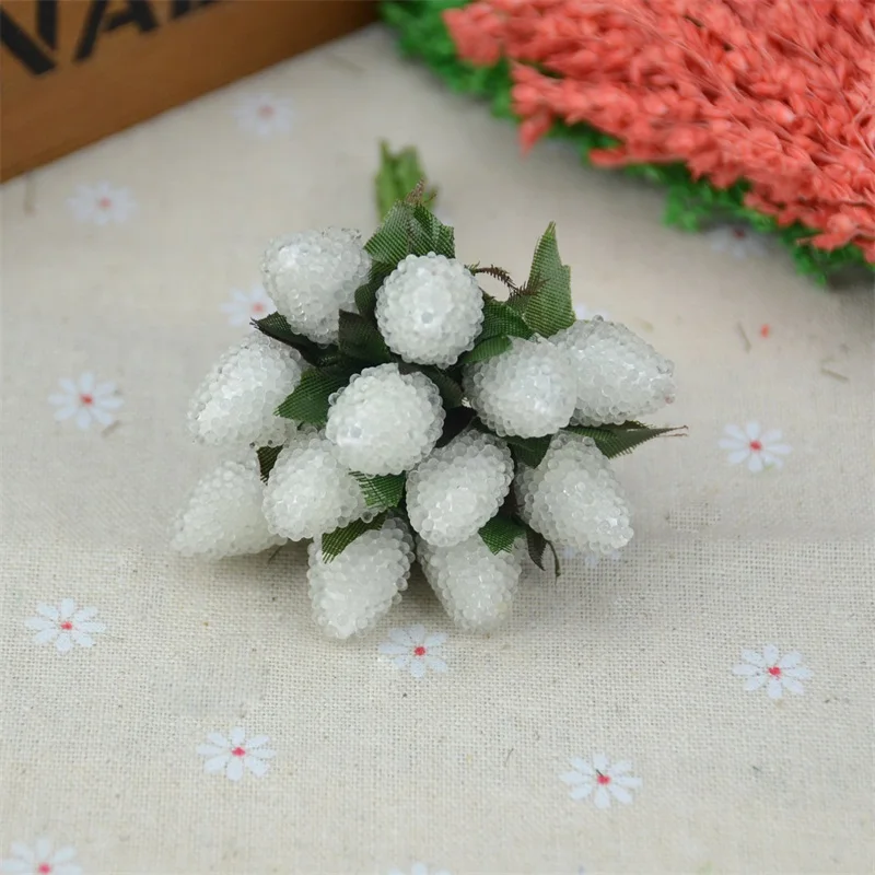 Artificial Fruit Stamen Glass Berries 12pcs For Wedding Christmas Decoration Simulation Fake Strawberry DIY Scrapbooking Crafts
