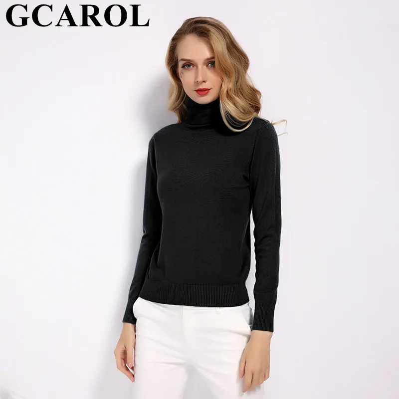 Black GCAROL, новинка, женский свитер из 30% шерсти, водолазка, Осень-зима, джемпер, вязаный, базовый пуловер, Одноцветный, OL, Женский вязаный Топ - Цвет: Black