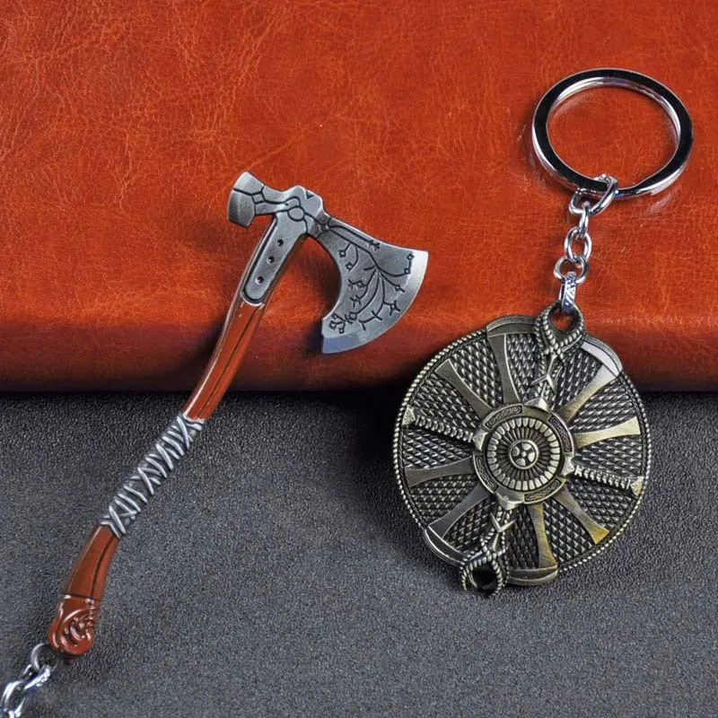 

Fashion jewelry God Of War 4 Kratos Axe Keychains Exquisite Crystal Carved pattern Axe Pendant key holder Souvenir jewelry