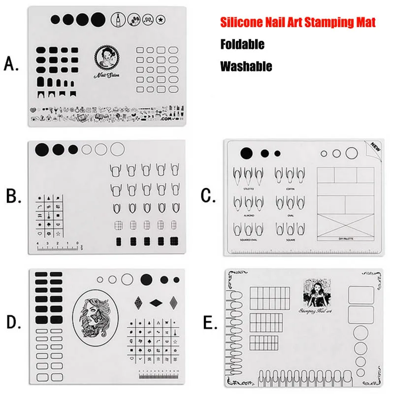 

1pcs Nail Art Silicone Mat For Stamping Reverse Stamp Transfer Water Marble Practice Manicure Design Plate Foldable Washable Pad