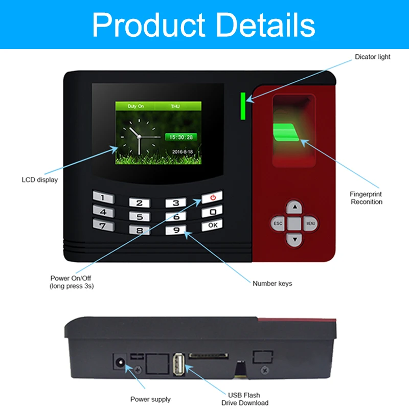 OULET Biometric Attendance System Fingerprint Reader TCP/IP USB Access Control Time Attendance Clock Recorder Employees Device  