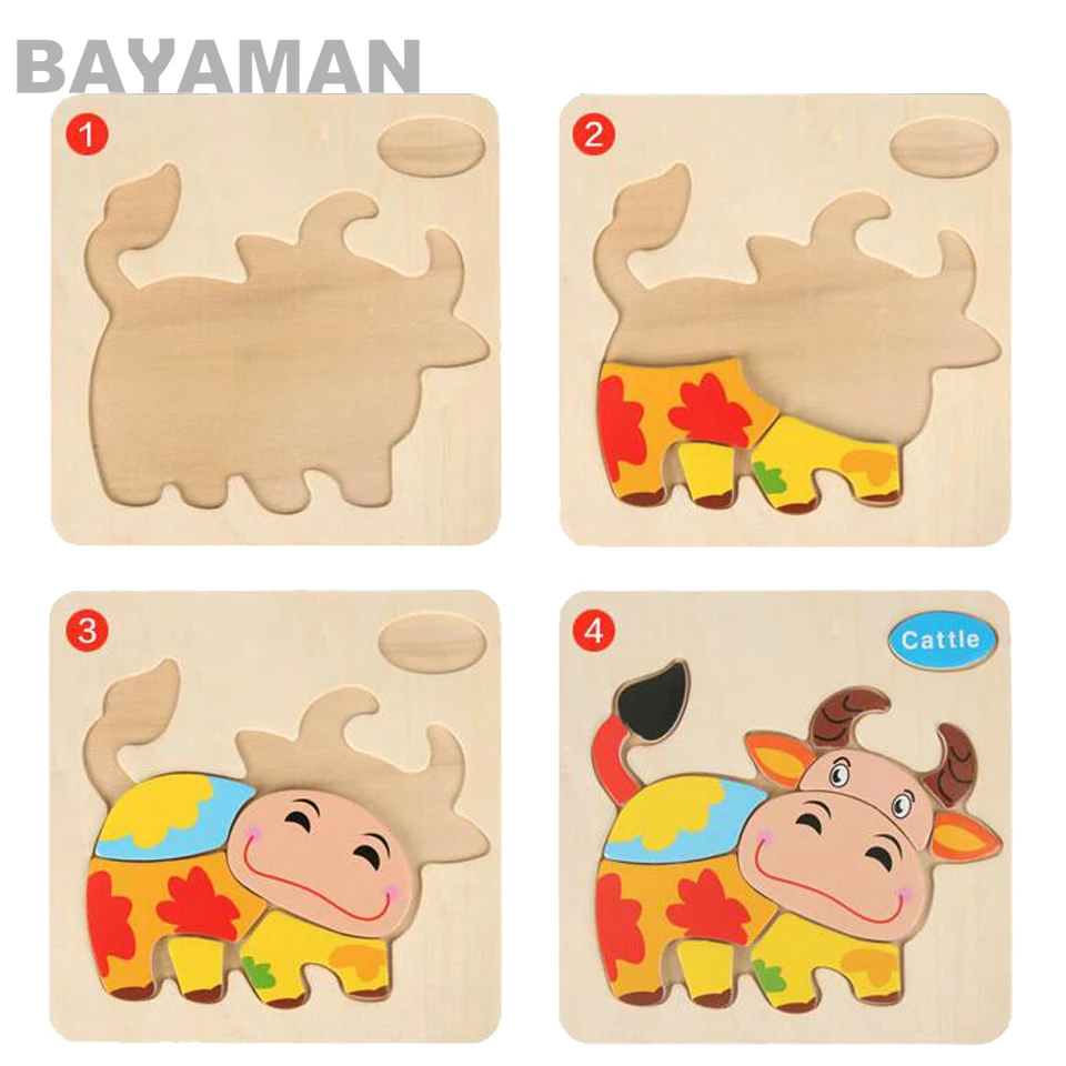 1 шт. Деревянные 3D головоломки мультфильм животных деревянные игрушки-паззлы для детей развивающие игрушки