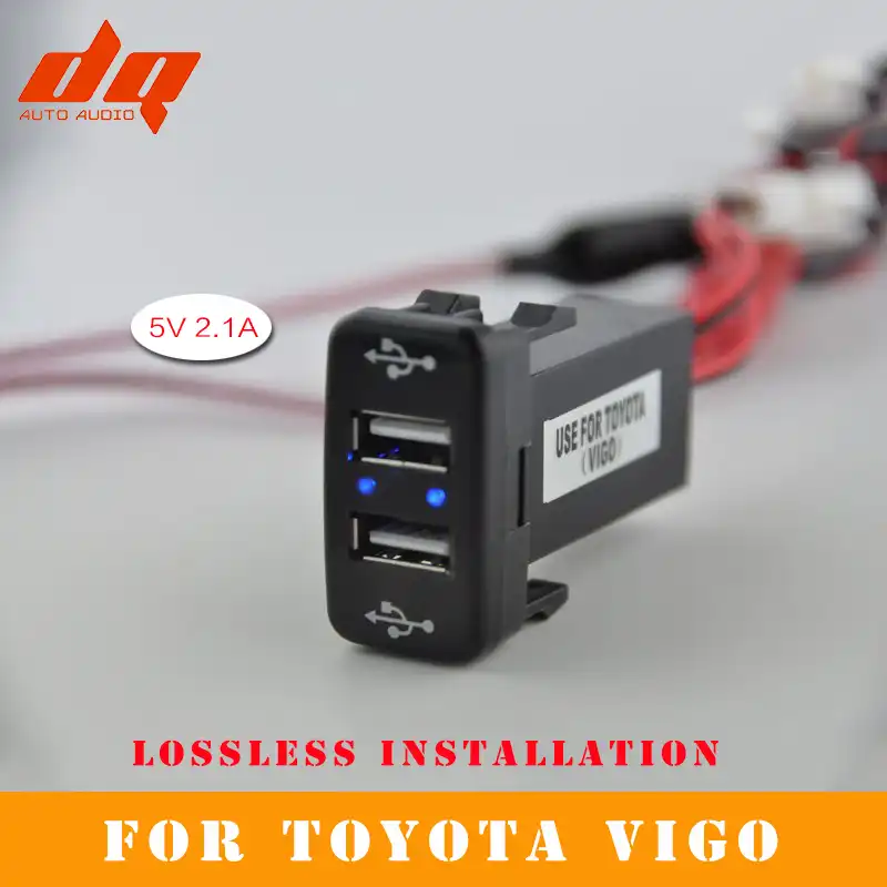 Car Dual USB Socket Dashboard Cell Phone Charger Audio Port Fit For TOYOTA VIGO