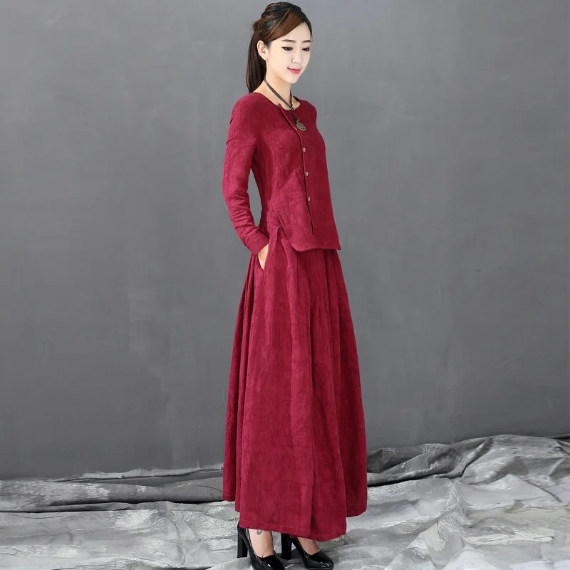 Traditional Chinese Clothing For Women Fake Two Piece Vintage Outfits O Neck Maxi Ethnic Oriental Dress TA1468 | Тематическая