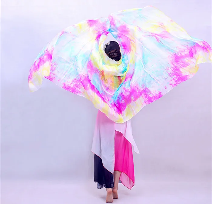 Женский шелковый шарф для танца живота для девушек с большим цветком, окрашенная вуаль для танцев и шарф, Индивидуальный размер, цвет розовый фиолетовый - Цвет: as picture
