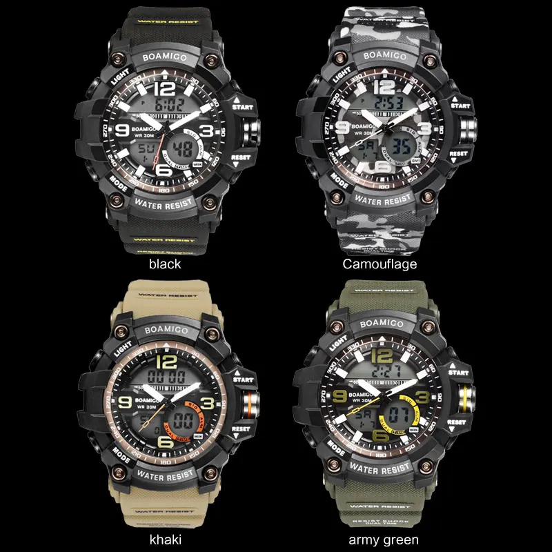 BOAMIGO Для мужчин спортивные военные армейские часы мужские Кварцевые наручные часы светодиодный цифровые часы мужской шок водостойкий часы Reloj Hombre