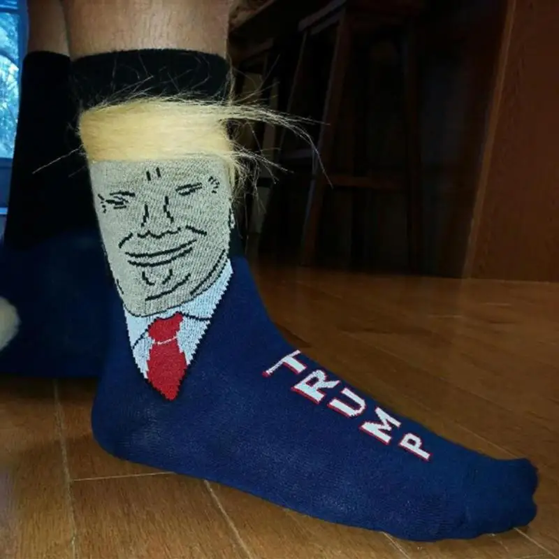 1 пара, мужские носки в стиле «Дональд Трамп», унисекс, забавные Повседневные носки с принтом для взрослых, с 3D поддельными волосами, носки