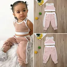 2 предмета, летняя одежда для новорожденных девочек, топы с бретельками, жилет, штаны, спортивная одежда