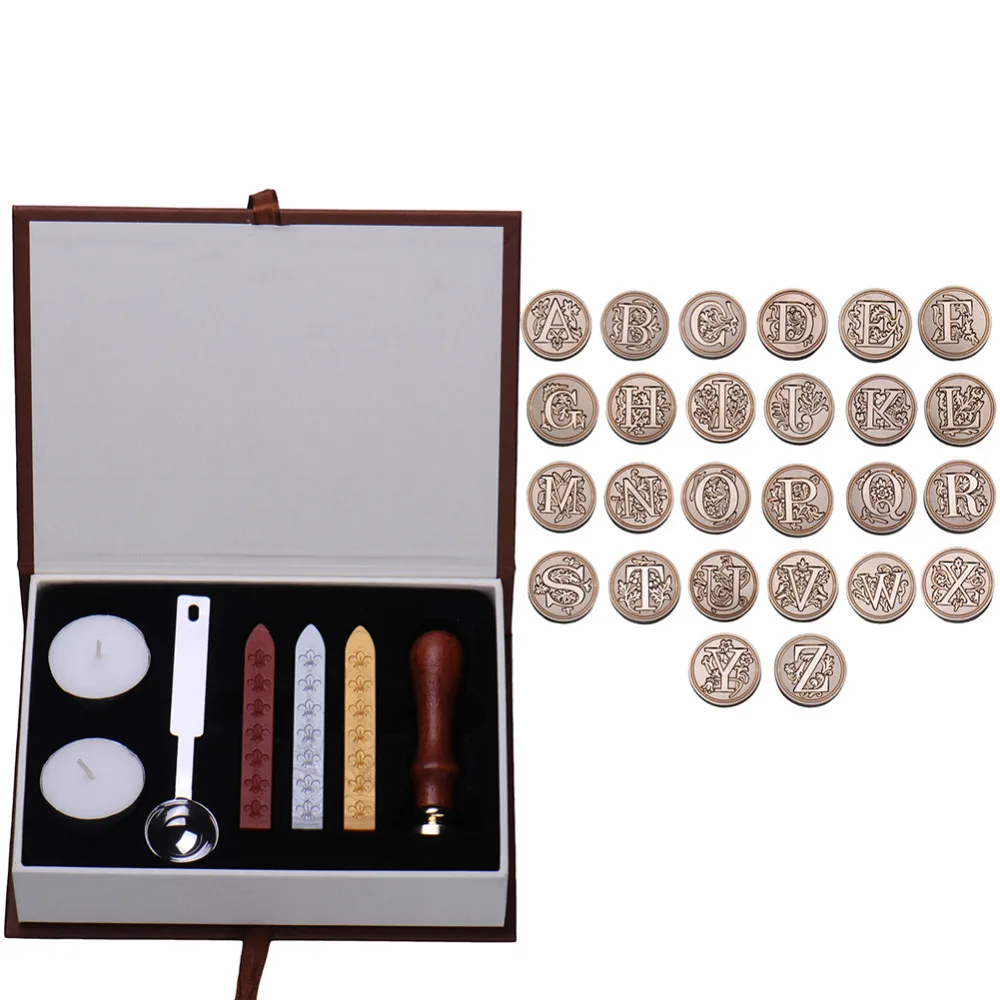 26 English Alphabets Metal Sealing Wax Clear Stamps Set Dia 25mm Stamps Wax Seals Delicate Cuprum