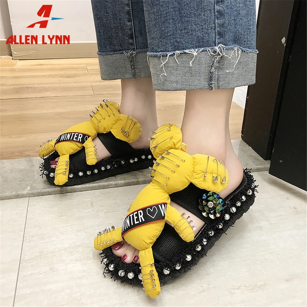 

ALLENLYNN New Wholesale Price Girl Sweet Summer Slippers women 2020 Decorating lovely Slides Women casual Wedges Shoes Woman