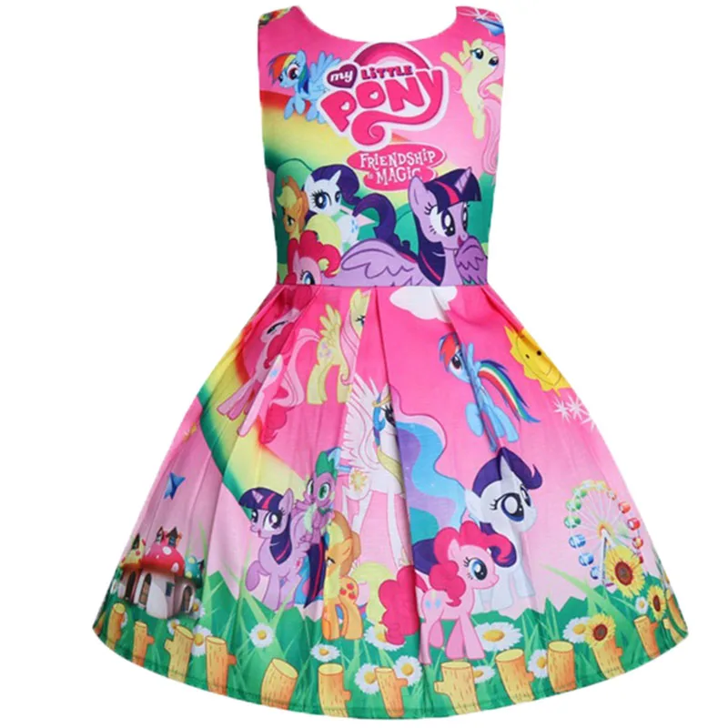 

2018 New My Baby Summer Princess Little Pony Rainbow Dresses For Girls Halloween Birthday Party Vestidos Dress Children Clothing