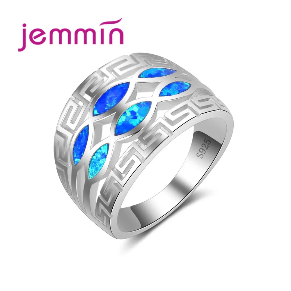 

Elegant Blue Fire Opal Rings For Women 925 Sterling Silver Wedding Ring Charm Finger Rings for Party Fine Jewelry Gift