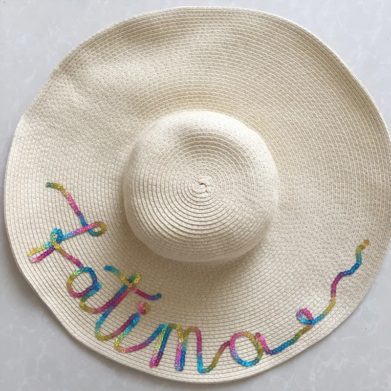 1 шт. в партии персональный логотип, название пакета гибких солнце шляпа с блестками пляжная Команда Невесты Подарки Свадьба Honeymonth шляпы для путешествий
