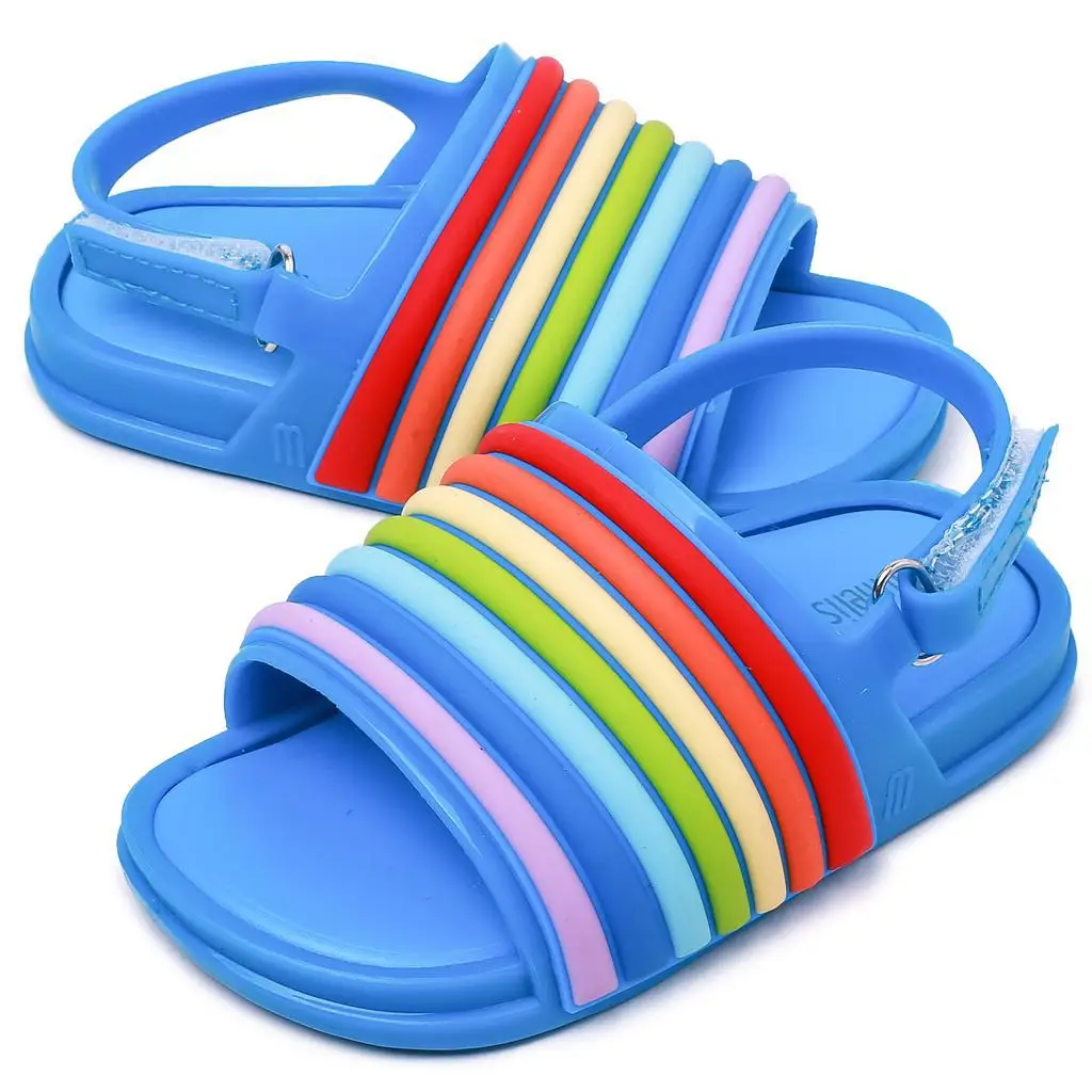 Детские сандалии лето для мальчиков и девочек Разноцветные сандалии в радужную полоску пляжная обувь детские сандалии для малышей обувь из ПВХ Размер 7-11