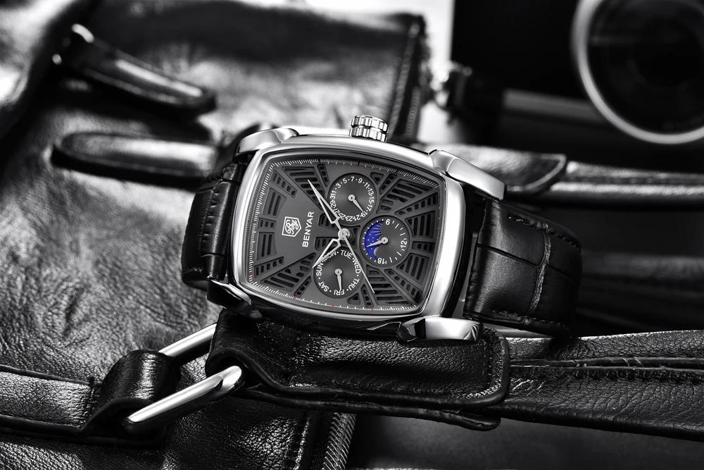 Наручные часы мужские Relogio Masculino кварцевые BENYAR модный синий топ бренд роскошный, кожаный, в деловом стиле Moon phanteed часы мужские часы