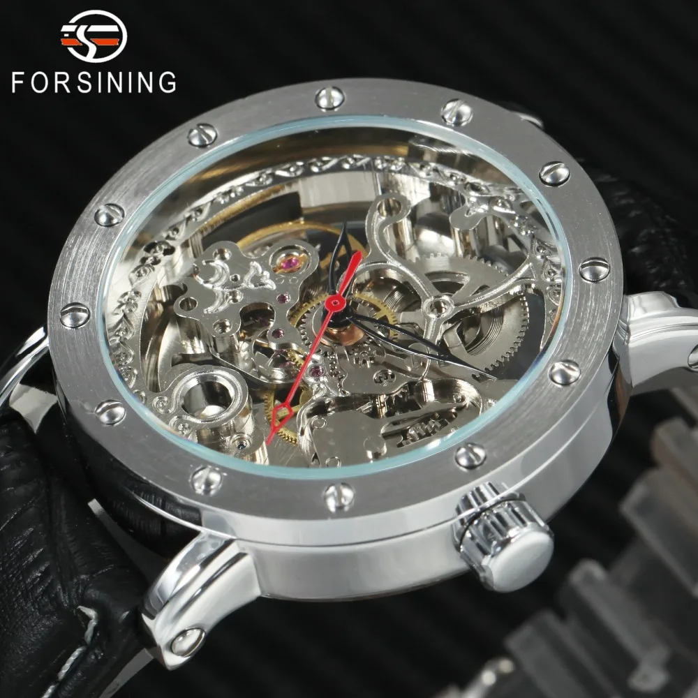 

2018 FORSINING Mens Watches Top Brand Luxury Auto Mechanical Watch Black Leather Strap Skeleton Dial Fashion Casual Wristwatches