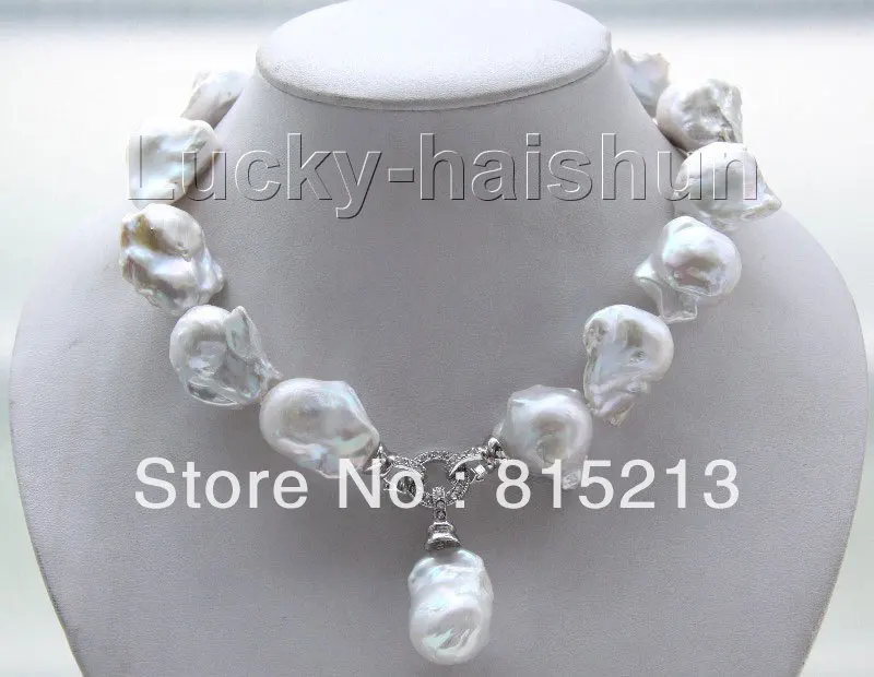 

ddh00264 luster 17" 28mm white Reborn keshi pearls necklace Platinum Plated clasp 28% Discount