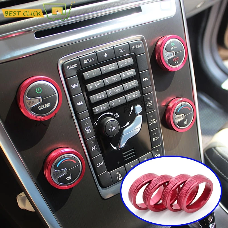 4Pcs Red Color AC Climate Heater Control Switch Knobs Cover Trim For