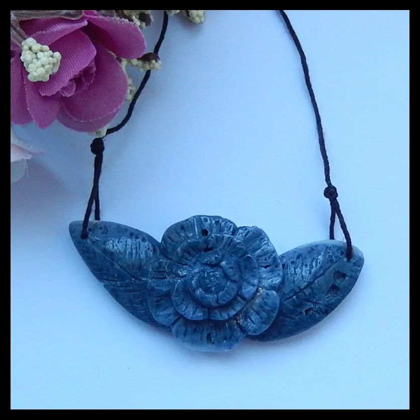 

Natural stone Carved Flower Blue Coral Gemstone Earrings,60x27x14mm,17.5g