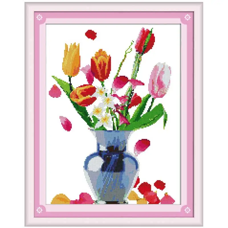 

Rain of Petals Patterns counted Cross Stitch 11CT 14CT Cross Stitch Set Wholesale Flower Cross-stitch Kit Embroidery Needlework