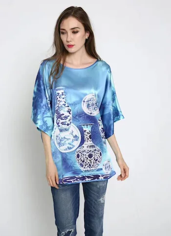 Шелковая блузка из натурального шелка тутового шелкопряда, известный бренд, картина маслом, новинка Desigual, женские блузки modis befree - Цвет: 38