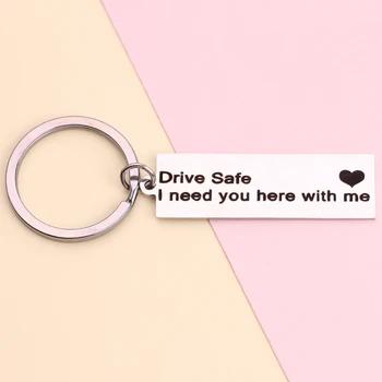 

Customized Keychain Stainless Steel Personalized Anniversary Birthday Date Keyring Drive Safe I need you here with me Sweet Gift