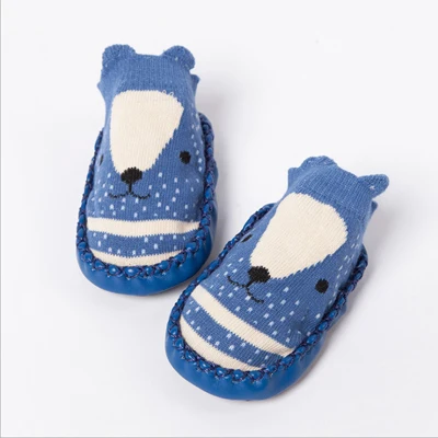 Весенние носки для новорожденных нескользящие носки для маленького мальчика/девочки с резиновой подошвой, домашние носки с лисой - Цвет: 525 navy