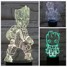 Usb 3d светодиодный Ночной светильник с изображением героев фильма Марвел «мстители», супер герой, дерево человек фигурка Грут 3d иллюзия многоцветный Rgb Led Настольная лампа Спальня Neon