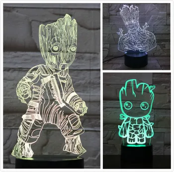 

Usb 3d Led Night Light Marvel The Avengers Super Heroe Tree Man Groot Figure 3d Illusion Multicolor Rgb Table Lamp Bedroom Neon