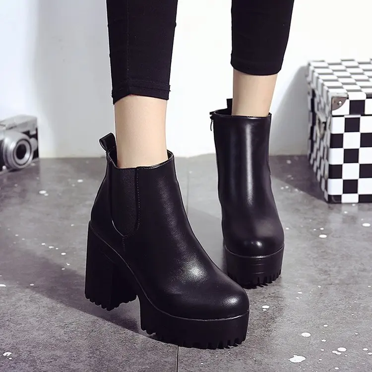 

2019 Fashion Women Boots Square Heel Platforms Zapatos Mujer PU Leather Thigh High Pump Boots Motorcycle Shoes Hot Sale