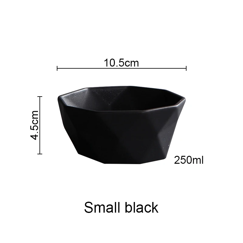 Керамическая Салатница, посуда с алмазным краем, суповые чаши, простая и креативная салатная миска геометрической формы Akuhome - Цвет: small black