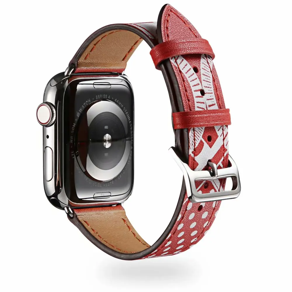 4 цвета кожа лента с принтом для Apple Watch группа 44/42/40/38 мм Замена браслет браслеты для Iwatch 4/3/2/1