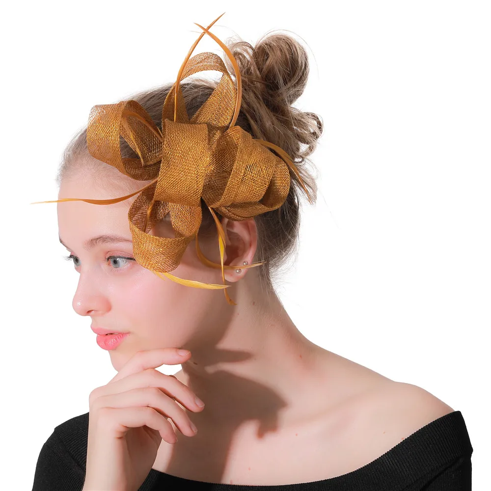 Золотые Дерби петельки для волос fascinatos Женские аксессуары chapeau элегантные дамские шляпы-головные повязки перья головные уборы женские заколки для волос